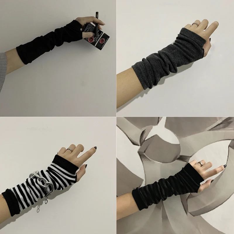 Fingerless Gloves Half Finger Gloves Sports Gloves Black Punk long Fingerless Gloves Cuff Women Men Ninja Sport Outdoor Hip-hop Gloves Elbow Mittens Cool Stretch winter Arm Warmer