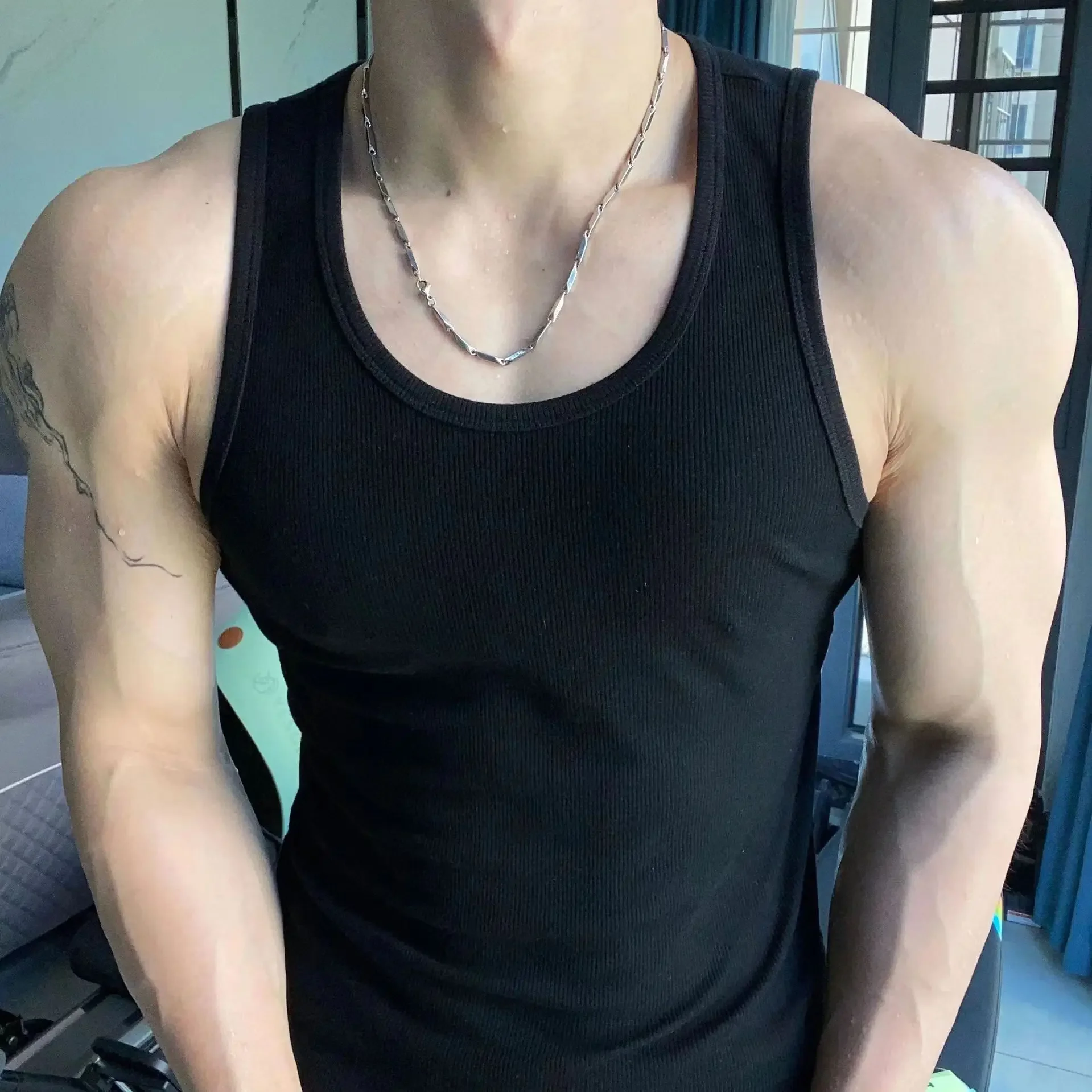 Men's Ice Silk Round Neck Fitness Vest Heavy Duty Screw Threadslims Smooths Your Silhouette Elastic Sports Underwear Quick Dry M men underwear,men undershirt,sports sleeveless vest