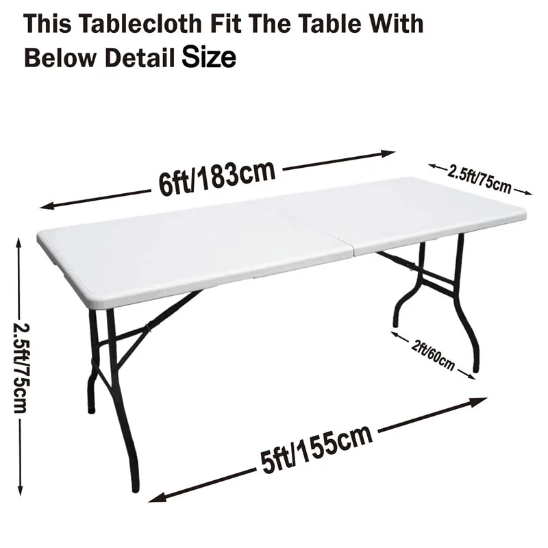 Description Picture 2 of itemWhite Black 6FT Elastic Tablecloth, Rectangle Spandex Table Skirt, Wedding Party Banquet Table Cover Decor