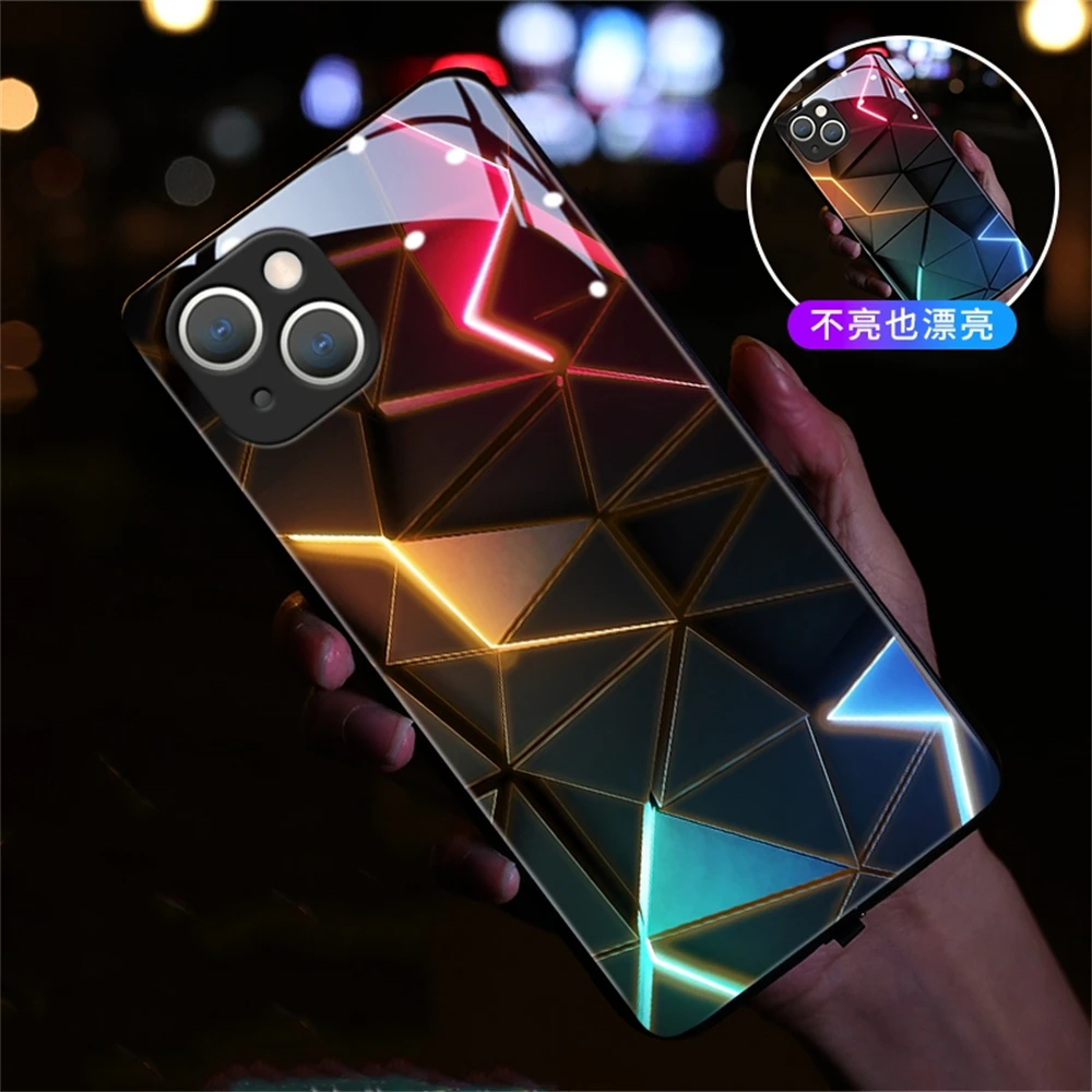 Luxury Geometry LED Light Glowing Luminous Phone Case For Samsung S24 S23 S22 S21 S20 FE Note 10 20 Plus Ultra A54 A53 A52 A14