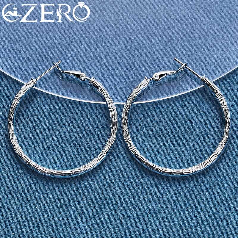 925 Sterling Silver 40mm Wave Stripes Circle Hoop Earrings For Women Wedding Party Popular Jewelry Elegant Fashion Accessories