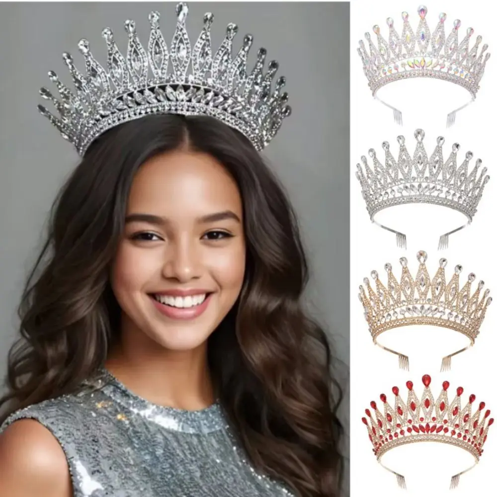 Luxury Baroque Queen Crystal Crowns Rhinestone Tiaras Bride Headdress With Comb Wedding Crown Headwear_voghion.com