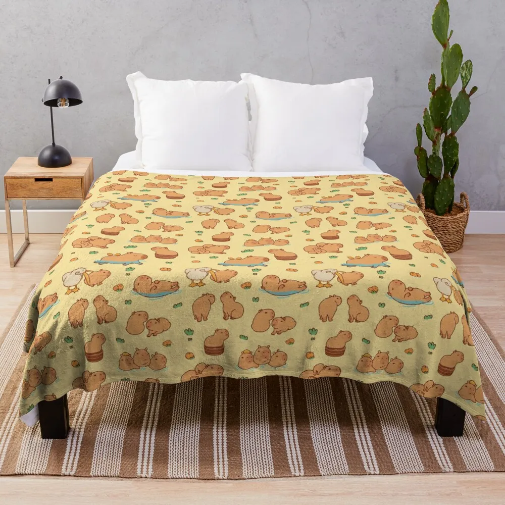 

Capybara cute seamless pattern, yellow background Throw Blanket Sofas Beach Picnic Sofa Throw Blankets