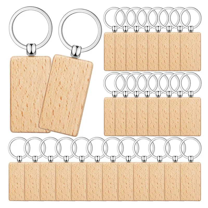 

Пустые деревянные Брелоки для ключей, гравировочные заготовки, кольцо для ключей из необработанного дерева, для поделок «сделай сам», прямоугольные, 50 штук