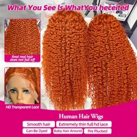 Perruques Lace Frontal HD Ginger Orange Deep Wave 13x4 13x6, Perruque Full Lace 360 Water Wave # Perruque en cheveux humains bouclés colorés 350% densité 220% 3