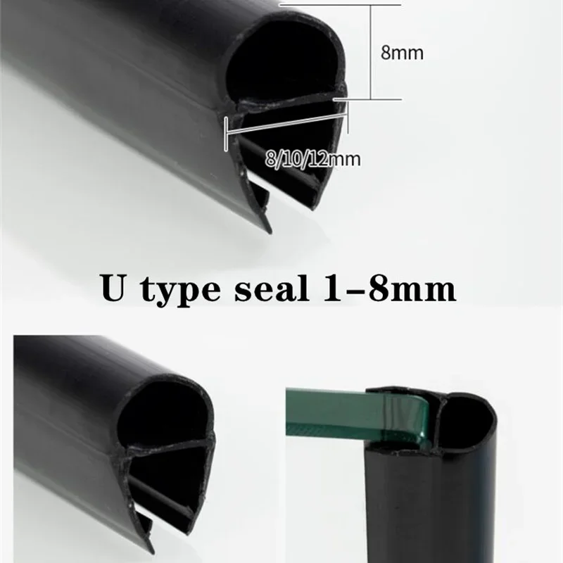 Black shower screen seal strip for 6mm-12mm Glass pvc bath shower Door bottom Sweep Waterproof Window Weatherstrip Glue-free door seal strip sealing strip tape window seal strip rubber seal strip shower door seal waterproof tape silicone seal strip