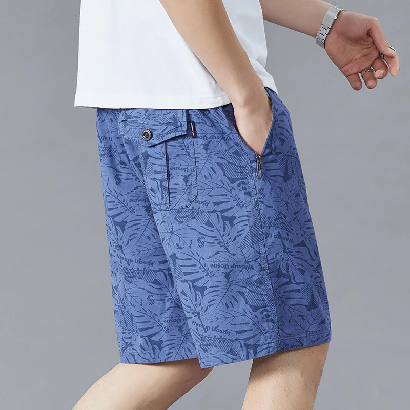 Beach Shorts Mens Casual Shorts Cotton Cargo Pants Elastic Waist Shorts Man Summer Clothing Basketball Shorts Leaf Gym Shorts