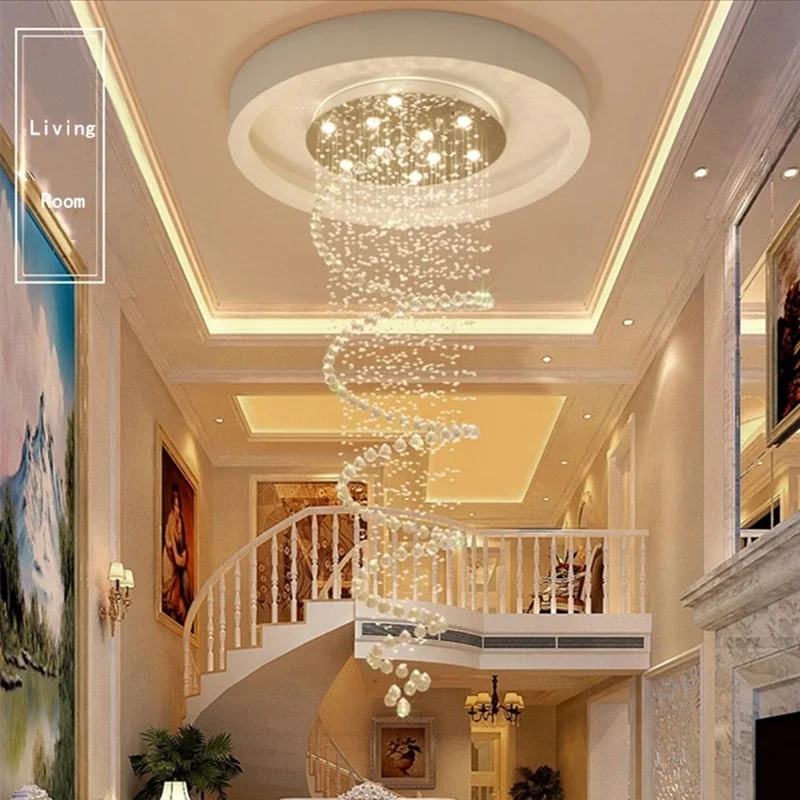 

Хрустальная двойная Потолочная люстра со светодиодами для лестницы, украшение для гостиной в стиле лофт, Подвесная лампа, осветительный прибор для дома