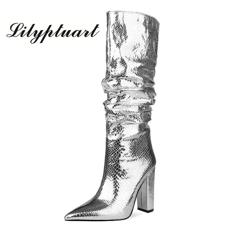 Bottes Noires Femme Taille 37 - Talon épais Plateforme, Simili Cuir, Avec Sangle Argentée - Neuf Avec Emballage