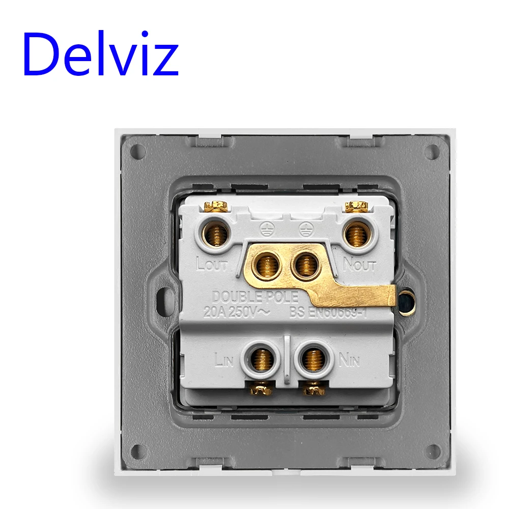 Delviz 20A Water Heater Switch, Toughened Crystal Glass Panel,Double pole double break Button, High power air conditioner Switch
