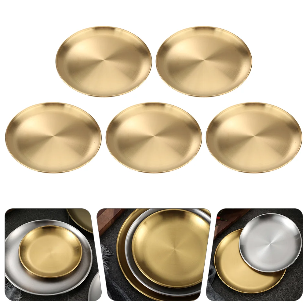 

10 Pcs Food Tray Cake Pan Home Snack Dish Dessert Storage Steak Round Fries Plate Stainless Steel Anti-rust Kitchen Steaming