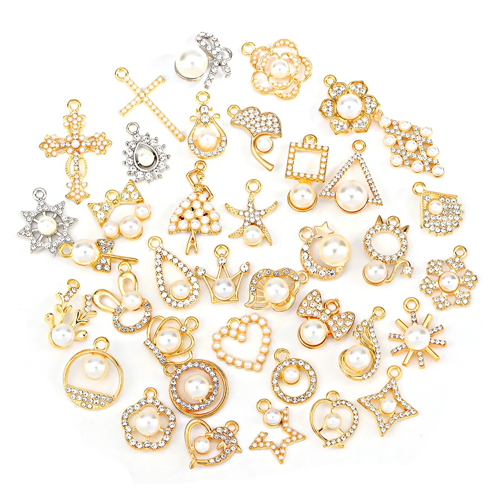 Gemischt 10 Stück Perle Herz Schmetterling Blume Sterne Bogen Kreuz Charm Anhänger für Schmuck machen DIY Ohrringe Halskette Zubehör Geschenk – Detail 3