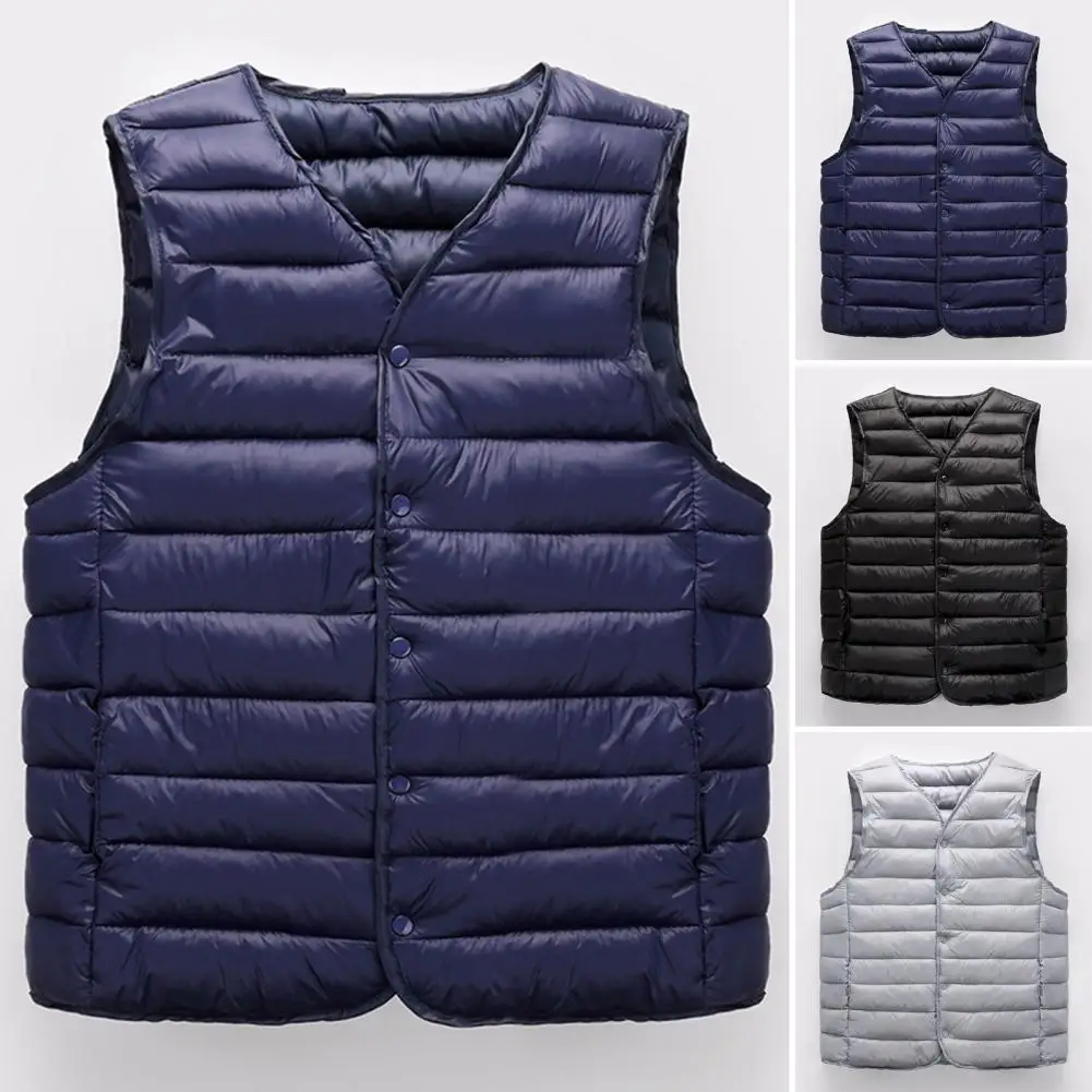 Warm Waistcoat Stylish Men's Winter Vest Padded V Neck Coat Warm Windproof Cardigan for Casual Plus Size Fashion Men Vest Jacket