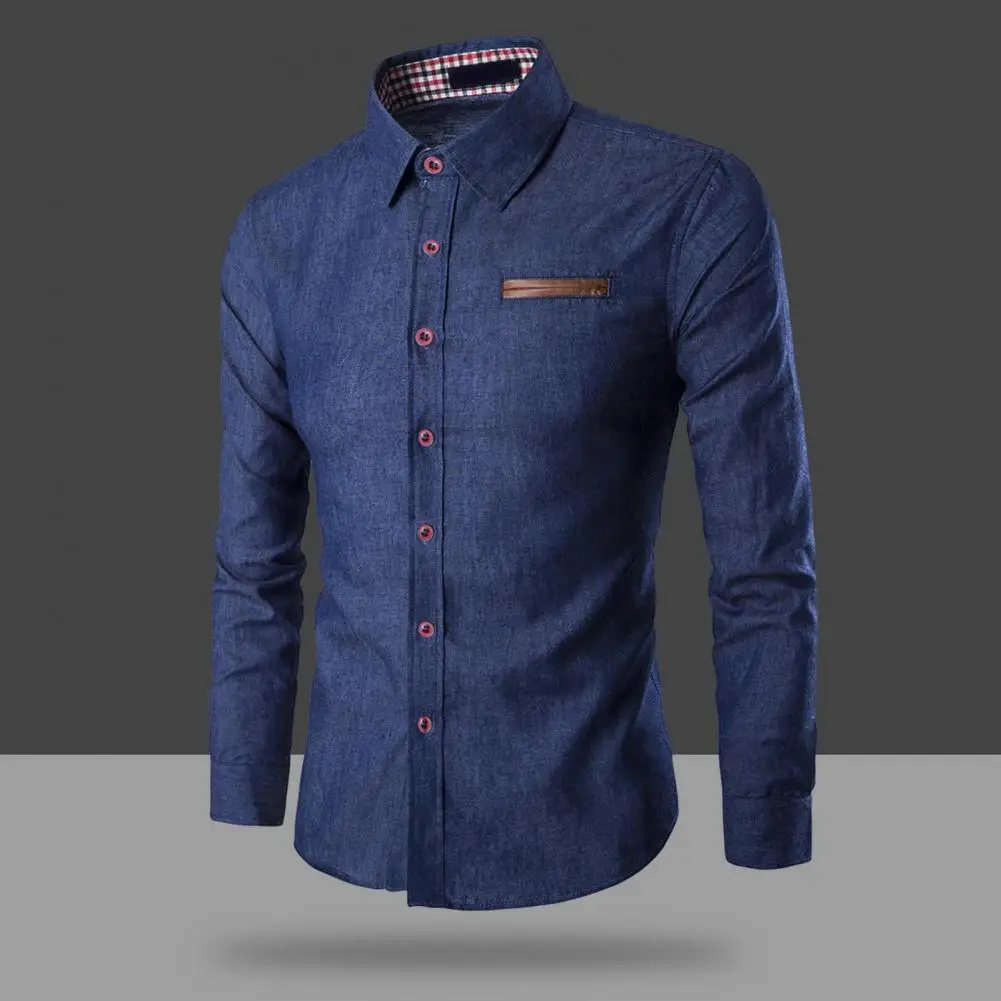 

Мужская универсальная рубашка с отложным воротником, однотонная однобортная приталенная рубашка с длинным рукавом, уличная одежда на весну/осень