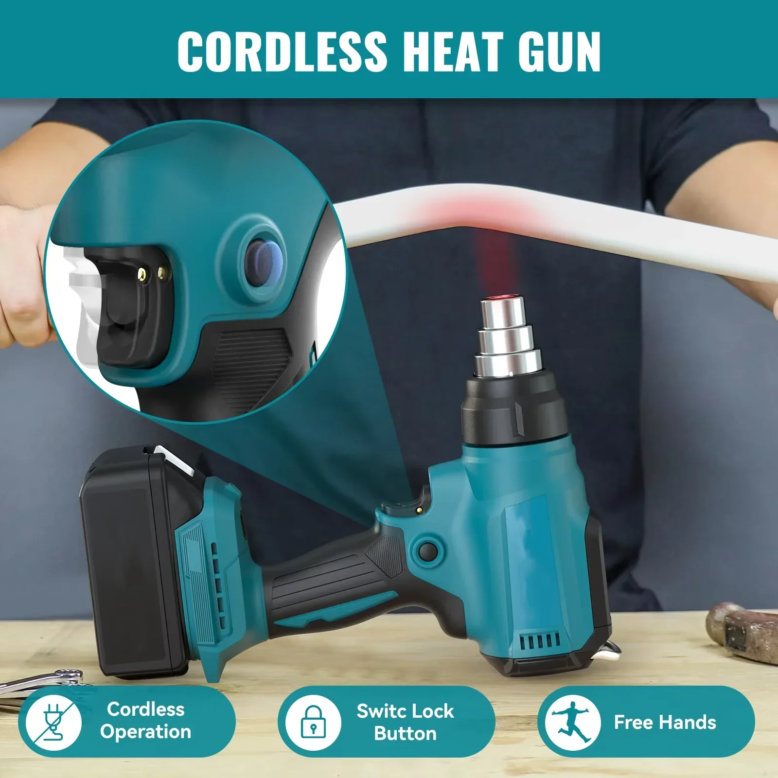 18V Heat Gun No battery Shrink Wrapping Tool Hot Air Gun Air Dryer Soldering Thermal Blower with LED display Hand Tool