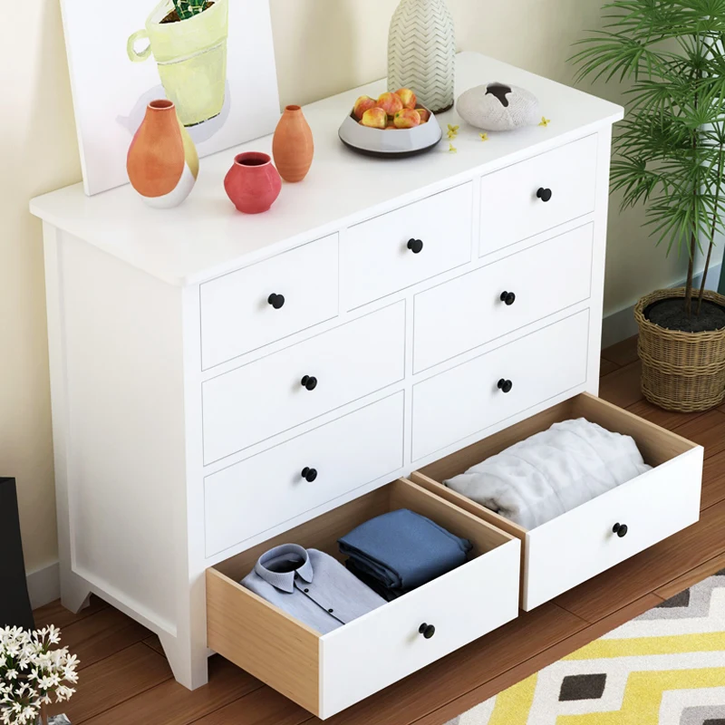 

White chest of drawers solid wood storage cabinet simple modern living room