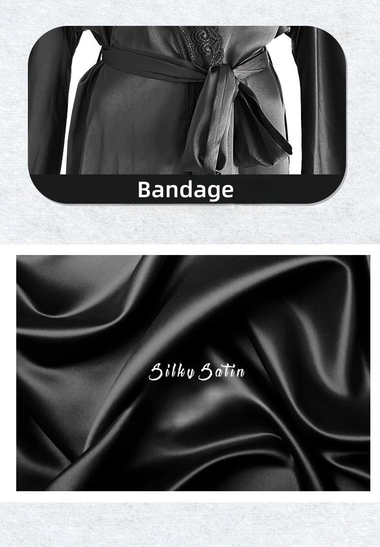 Satin Pajamas Women Lace Light Luxury Long Sleeve Cool Feeling Robe Bathrobe Homewear Women's Feeling Comfortable