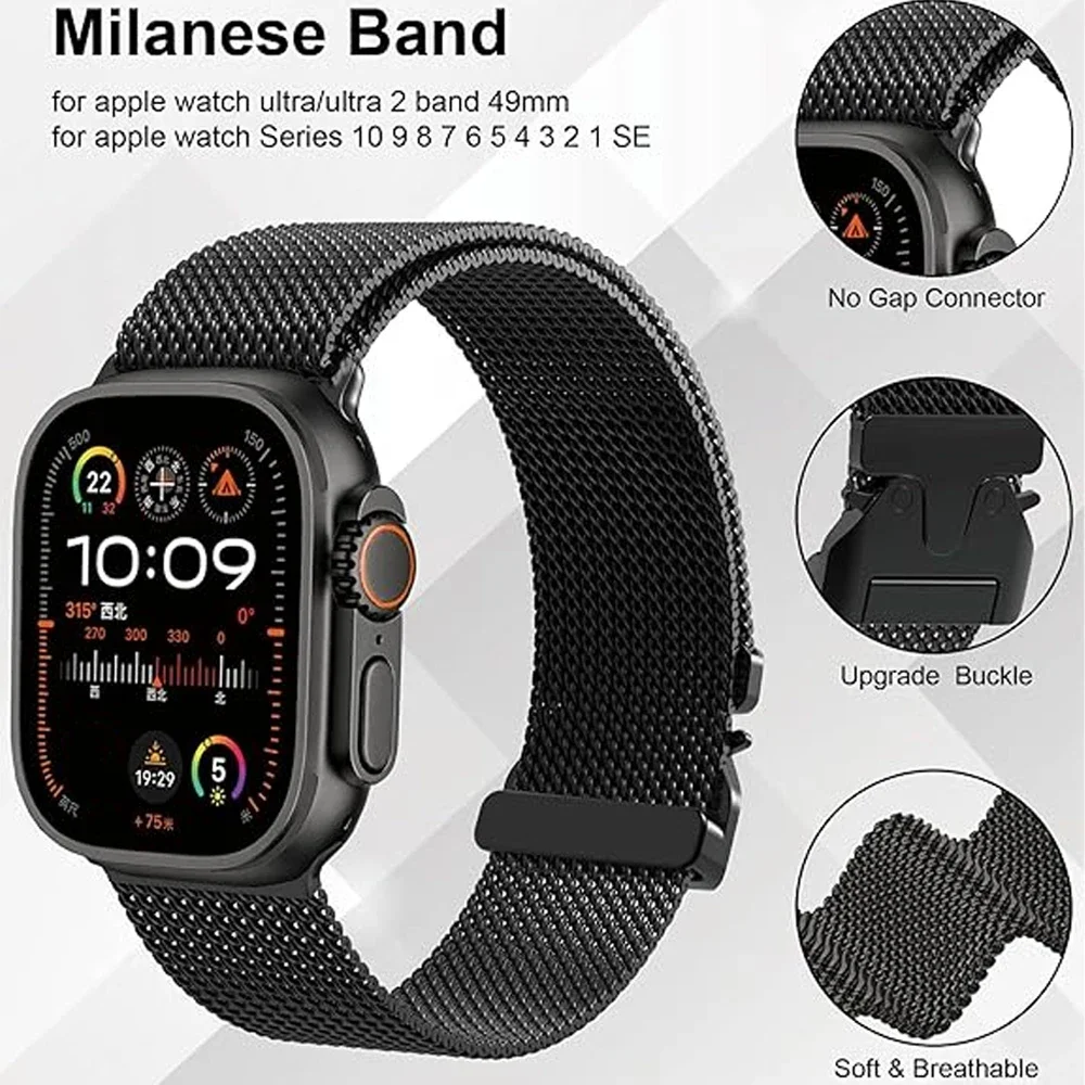 stainless steel Strap for Apple watch Ultra band 49mm 46mm 45mm 42mm iWatch 44mm 41mm 40m Loop correa bracelet Series 10 9 8 7 6