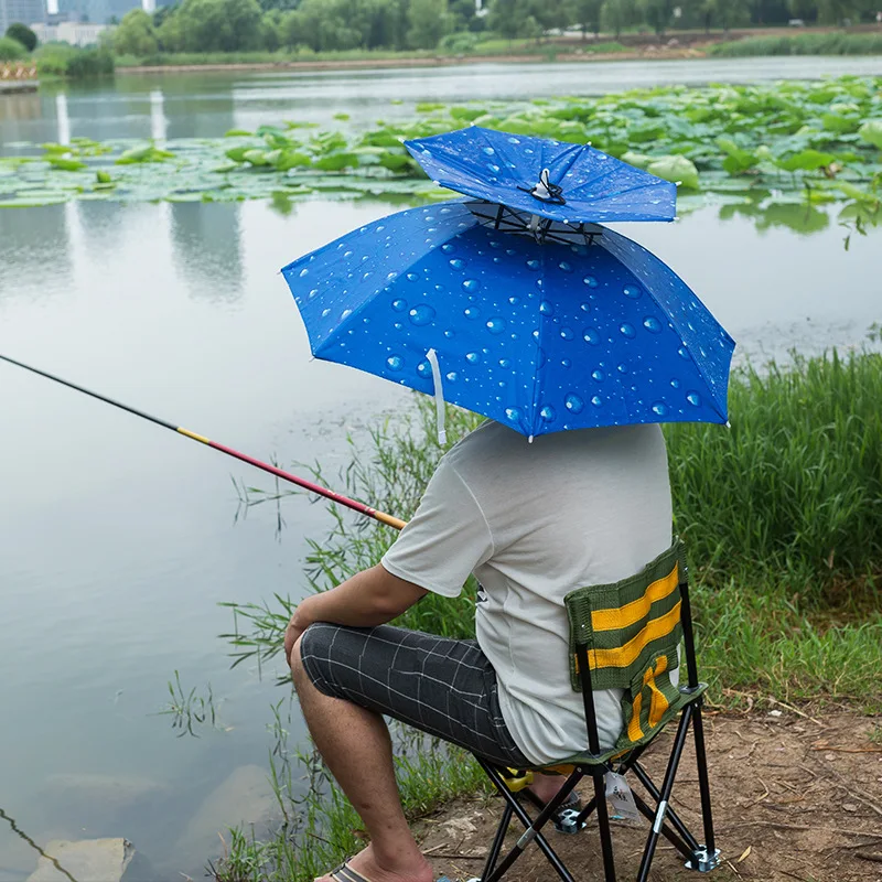 Pesca sombrero paraguas de doble-capa montado en la cabeza protección UV a  prueba de intemperie de sombrilla exterior paraguas plegable sombrero -  AliExpress