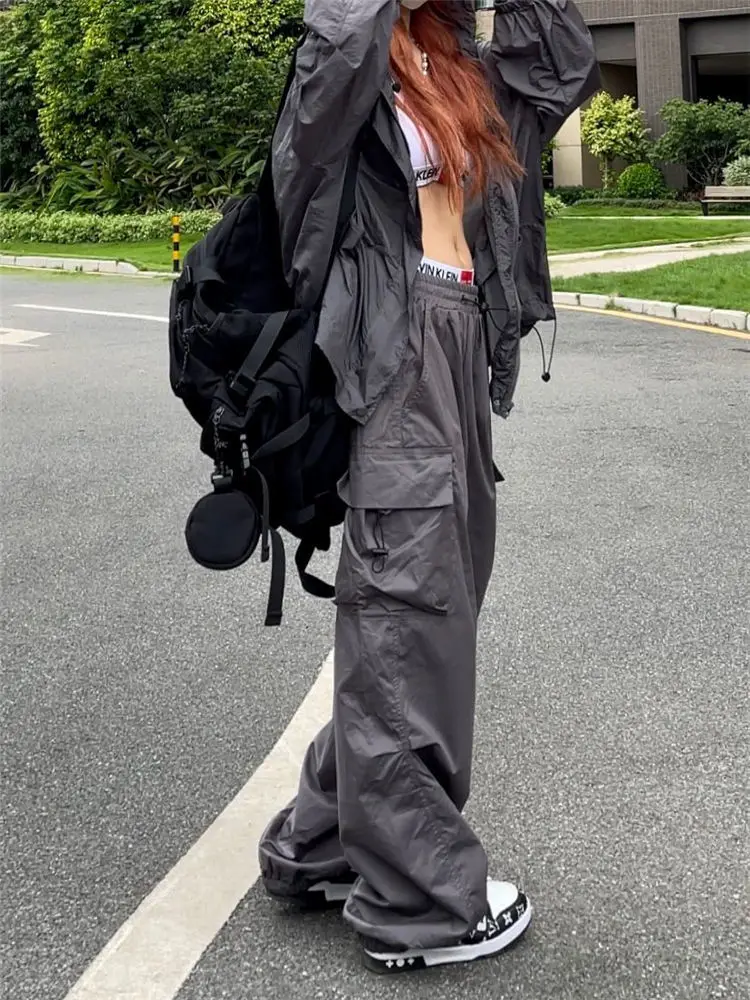 Y2k Parachute Pants Women Hippie Streetwear Oversize Pockets Cargo