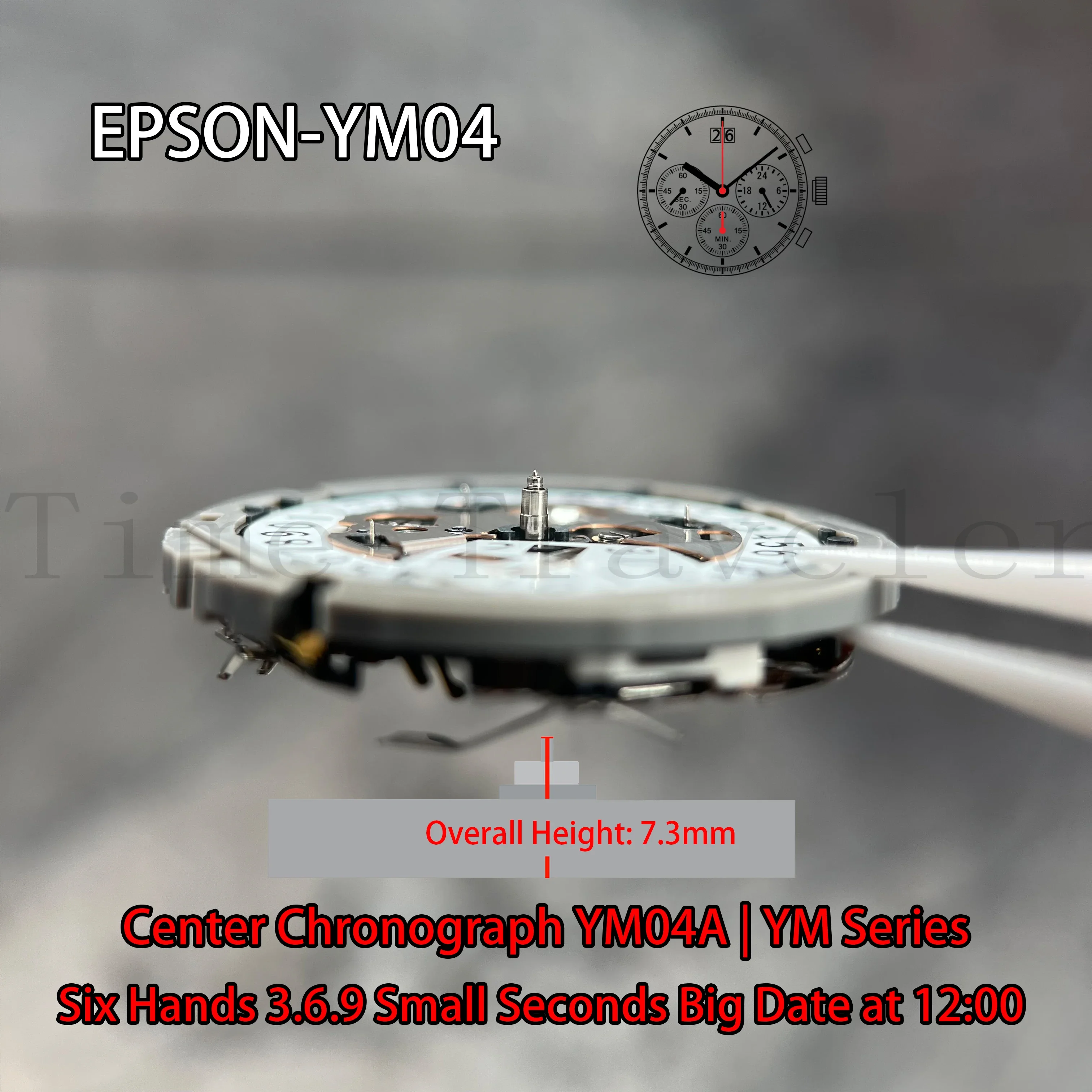 YM04 Movement Epson YM04A Movement YM Series Quartz Movement  Size:12''' Six Hands 3.6.9 Small Seconds Big date display at 12:00