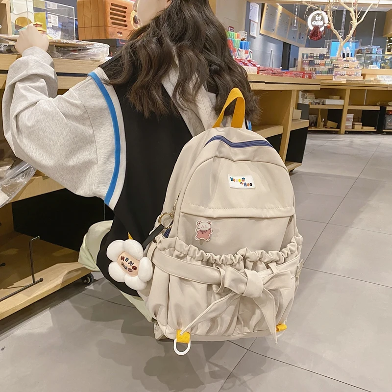 Korean Style Women Sweet Backpack Large Capacity Open Pockets Kawaii Female Bow School Bags for teenager Girls Travel Backpacks
