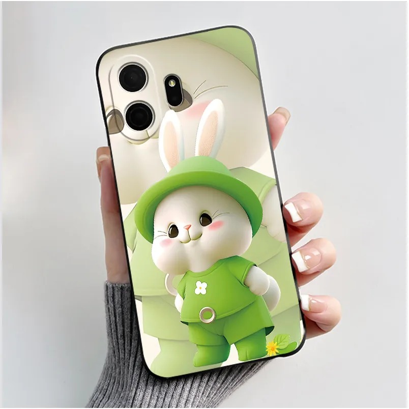 Luxury Cute Love Rabbit Soft Black TPU Silicone Phone Case Back Cover