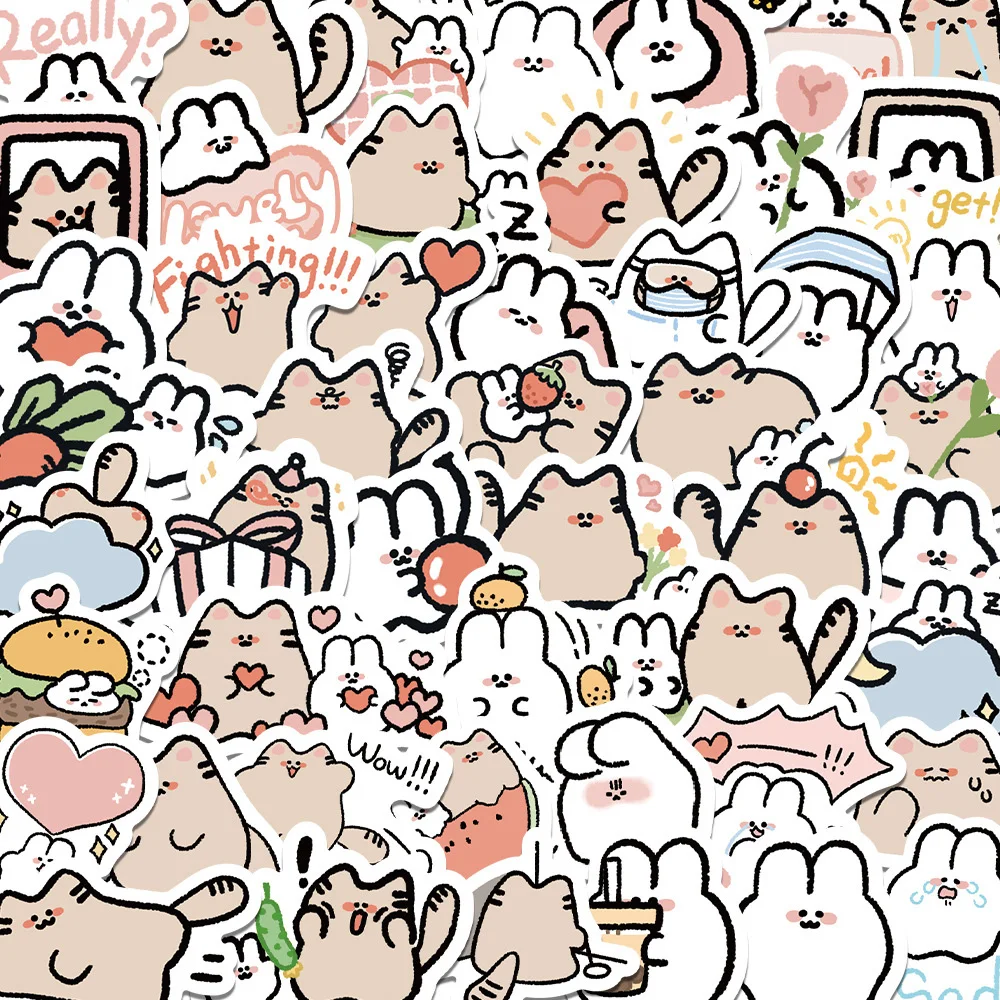 

10/30/60pcs Cute Cat Rabbit Kawaii Stickers Decals Laptop Scrapbook Car Phone Diary Luggage Decoration Sticker Kid Classic Toy