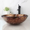 ZAPPO Brown Round Bathroom Sinks Above Counter Contemporary Tempered Glass Bathroom Vessel Sink Bowls Matching Style Faucet 3
