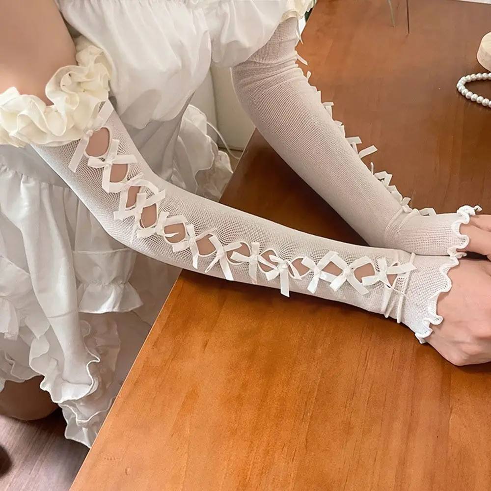 

Wedding Sweet Balletcore Bow y2k Jk Ruffles Lolita Driving Sunscreen Sleeve Fingerless Gloves Lace Gloves Tulle Mittens