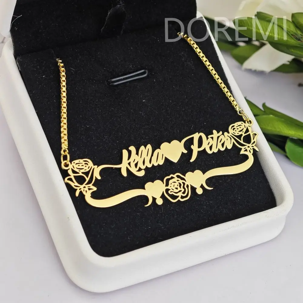 DOREMI Stainless Steel Customized Logo Name Necklace Rose Design Personalized Letter Pendant Necklace Name Choker Gift Jewelry doremi new design picture bamboo hoop vacuum plating stainless steel custom photo earring hoop personalized gift jewelry