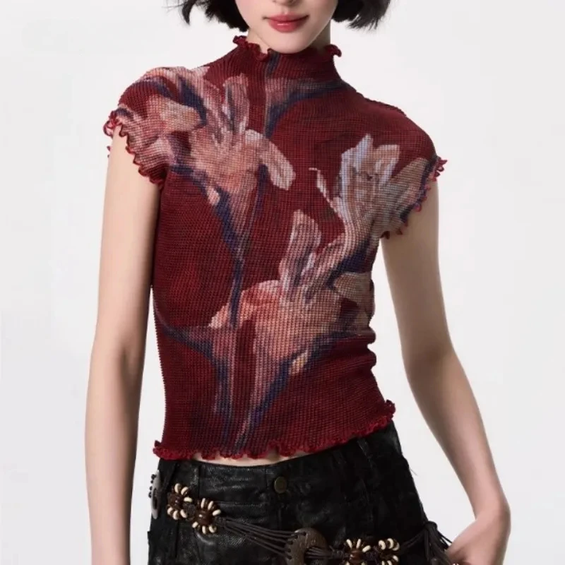Summer Y2K retro Green Goldfish Print T-Shirt Women Vintage Half Neck Short Sleeve Stretchy Slim Fit Cropped Tops Cute Sexy New 5