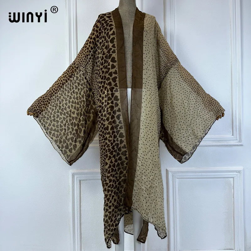 WINYI 아프리카 추상화 프린트 해변 커버 업, 기모노 의상, 맥시 원피스 가디건, 여성 비치웨어, 2024 아바야, 두바이, 럭셔리, 여름