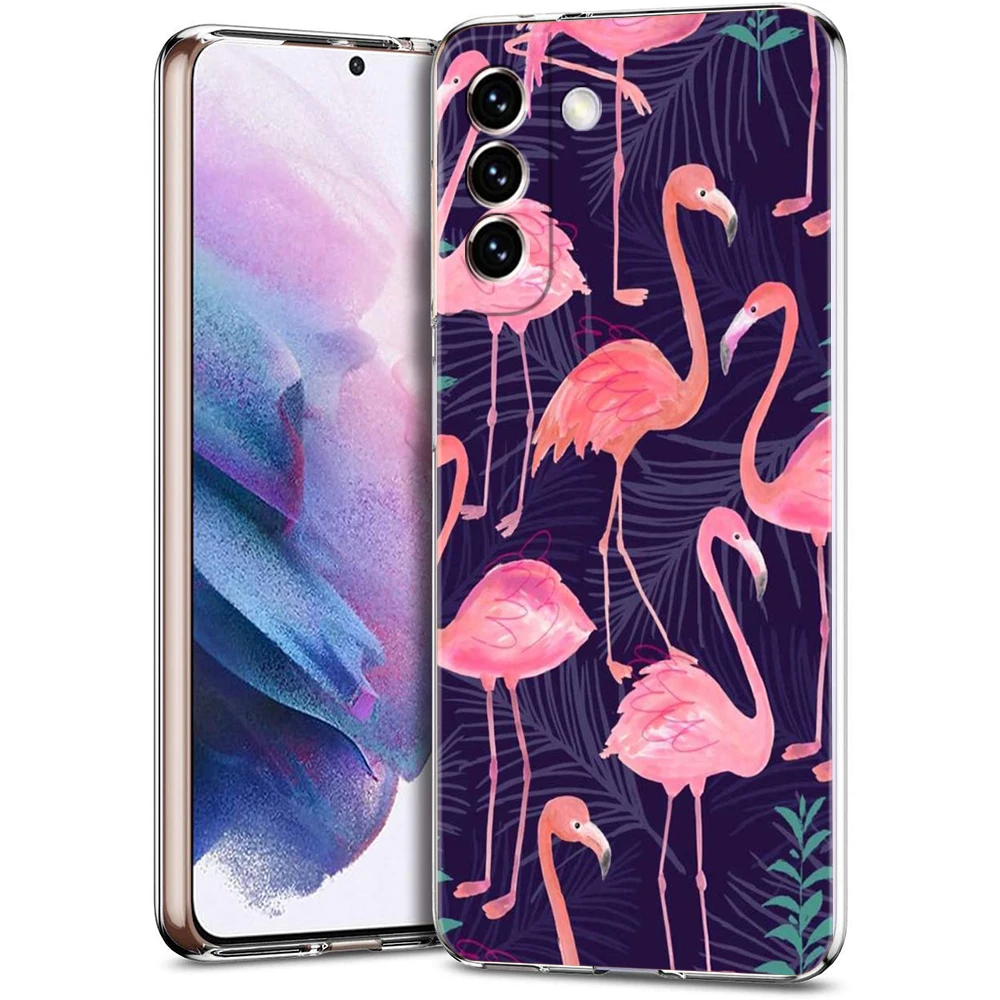 Lovely Pink Flamingos Leaf Soft Clear Phone Case Cover