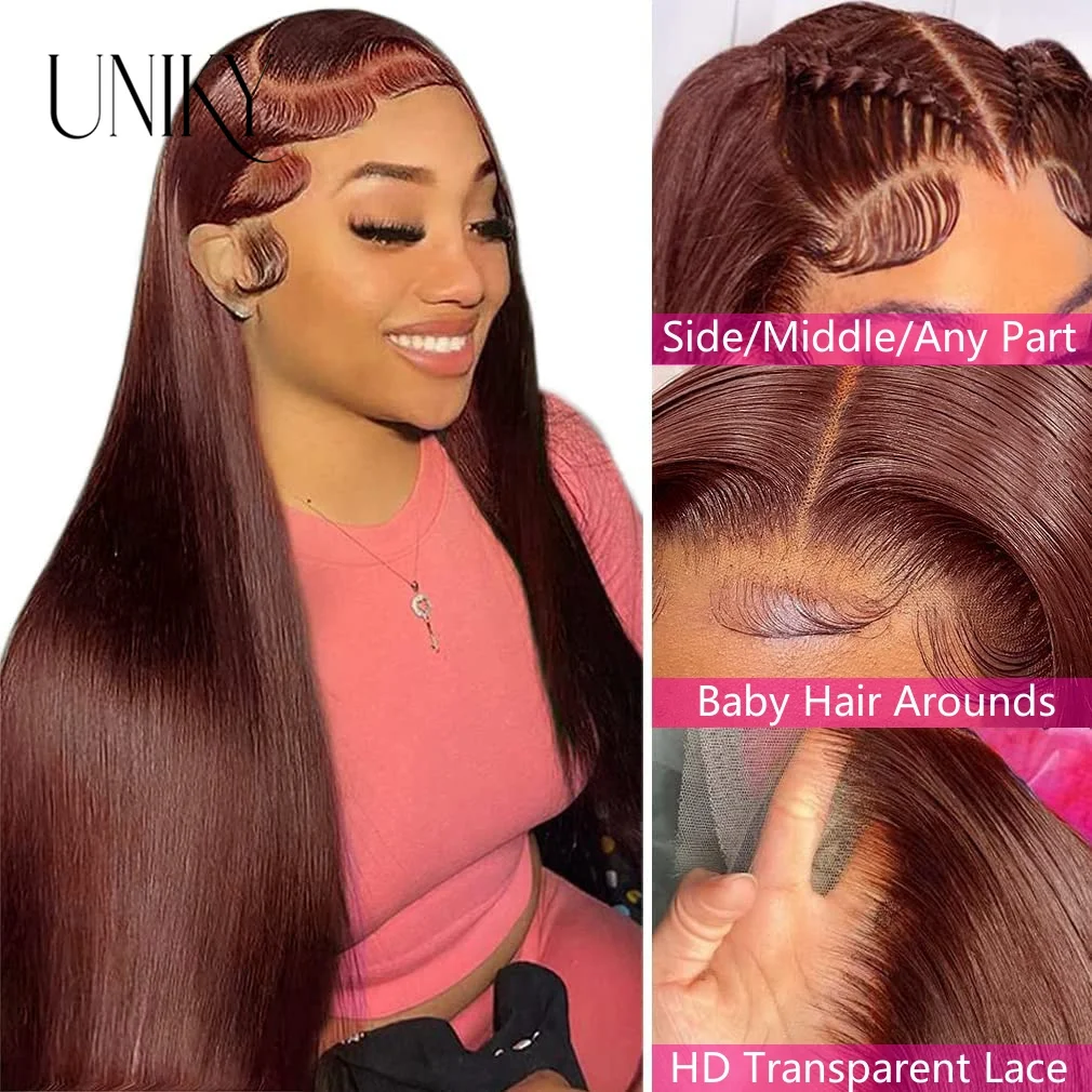 Reddish Brown Straight Lace Front Wigs Human Hair Pre Plucked 13x4 lace frontal wig Dark Red Brown 4x4 closure human hair wig 30