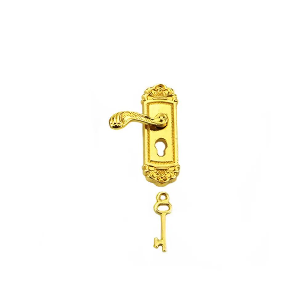 Mini Furniture Pull Keyhole Plate Brass Knobs Dollhouse Lock Key Set Miniature Door Handles Doll House Gift DIY Accessories 3