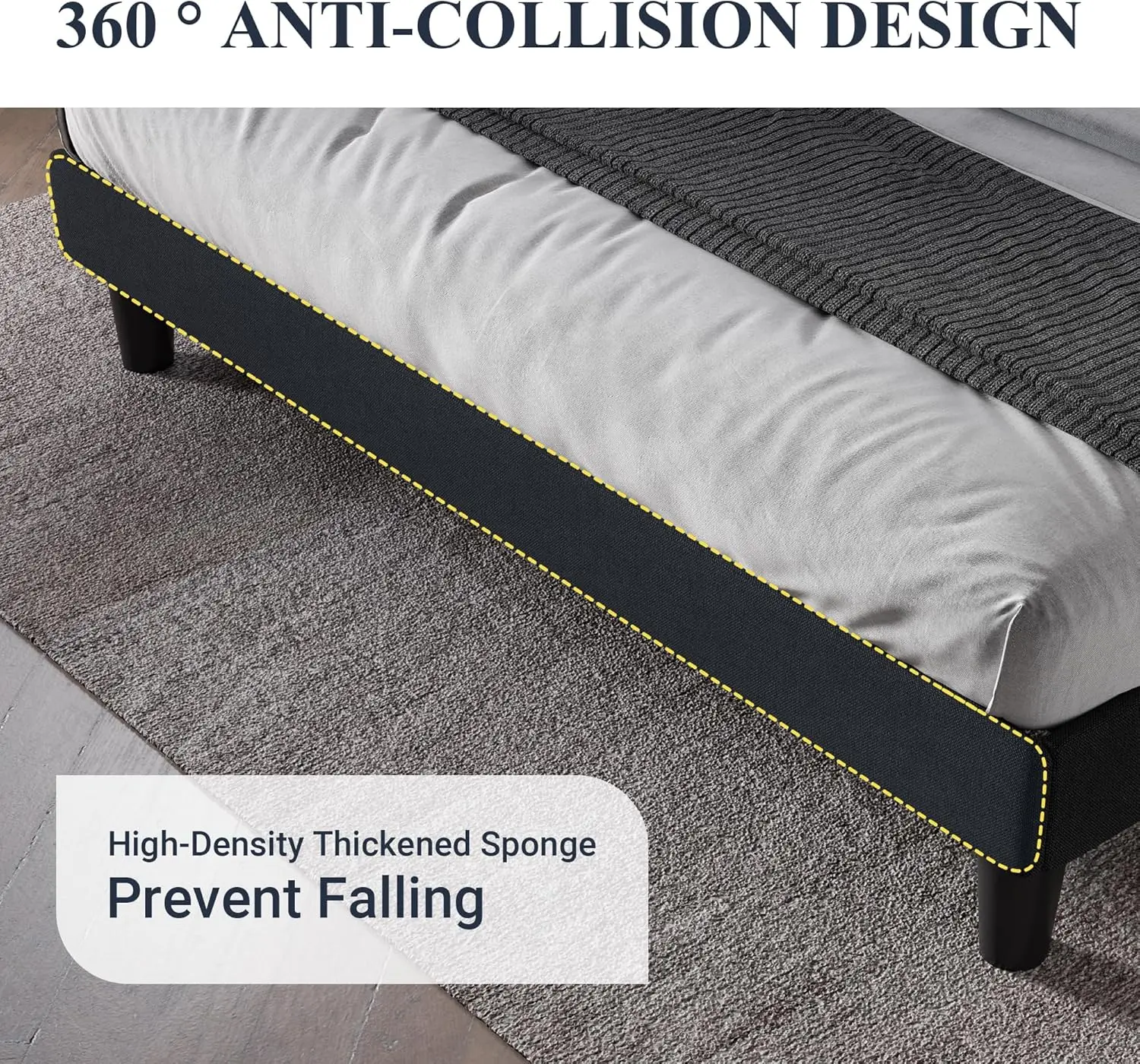 King Size Bed Frame with Button Tufted Wingback Headboard, Modern Upholstered Bed Frame with Solid Wooden Slats Support 6