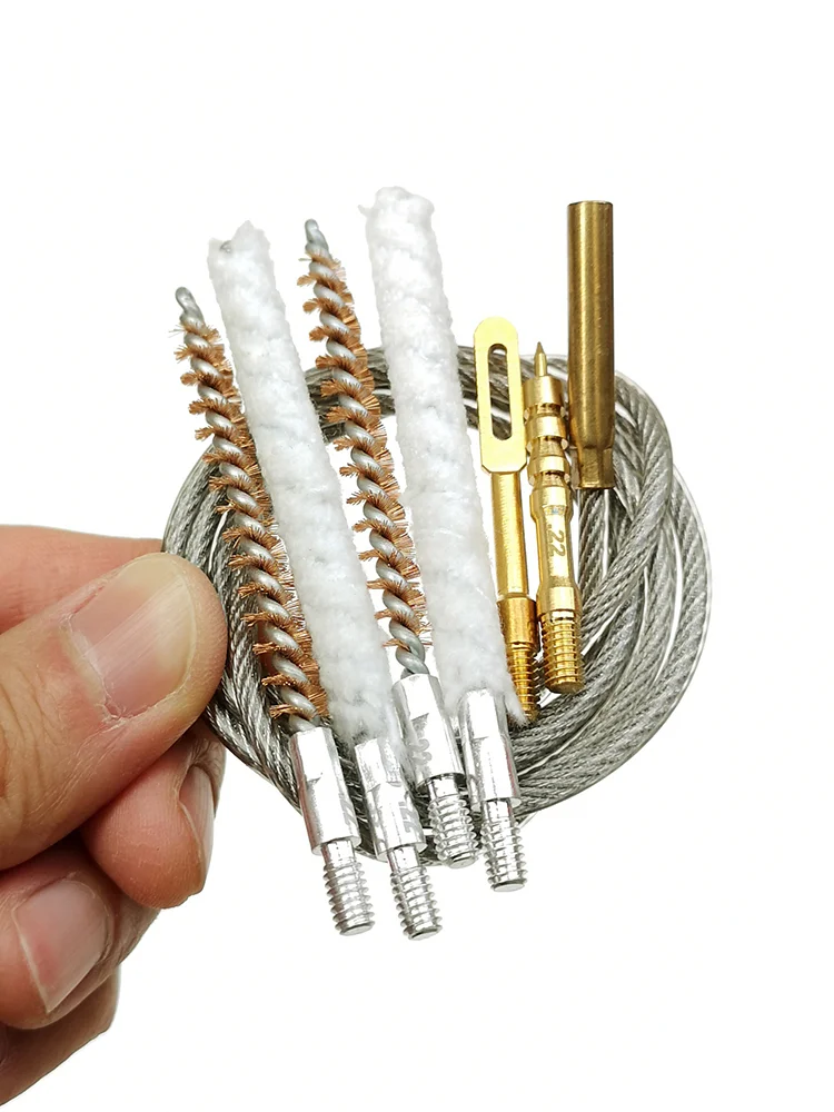 Armiyo Taktisches 7-teiliges Set.17Cal ~.30Cal Bürstenreinigungsstäbchen Patch-Halter Pin Kohlenstoff Langlebiges Kabelseil Jagdzubehör