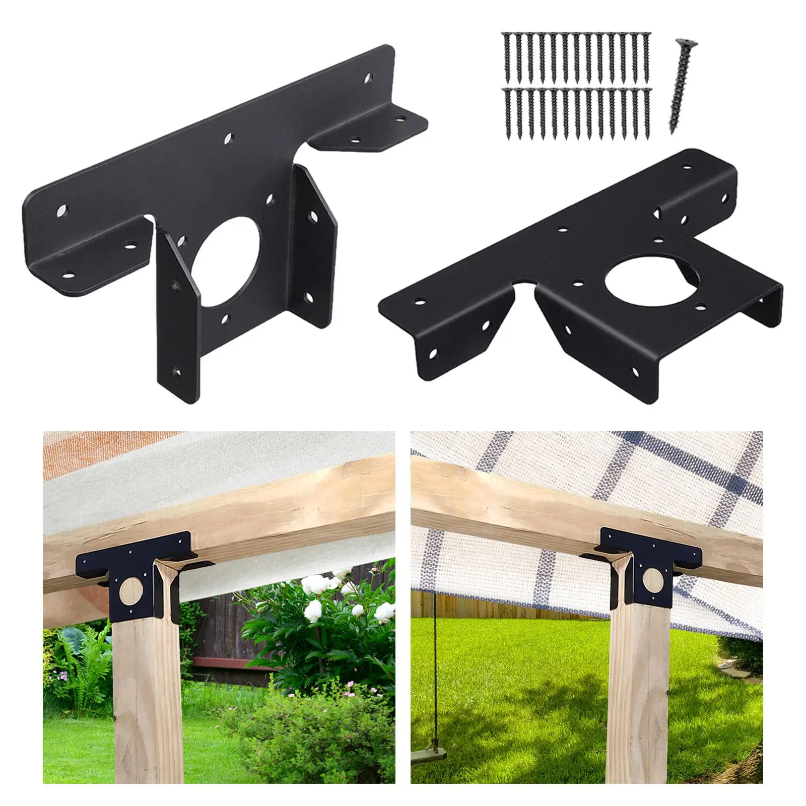 2Pcs Pergola Brackets for 4x4 Wood Post Gazebo Accessories Metal Easy Installation Fixed Bracket Heavy Duty Hardware Adjustable