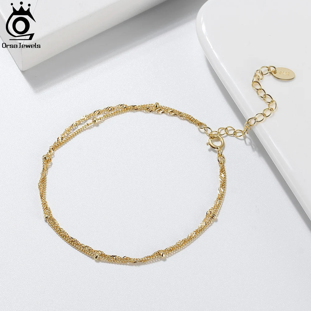 ORSA JEWELS 여성용 팔찌 더블 레이어 워터웨어 위성 체인 팔찌 우아함 쥬얼리 SB131