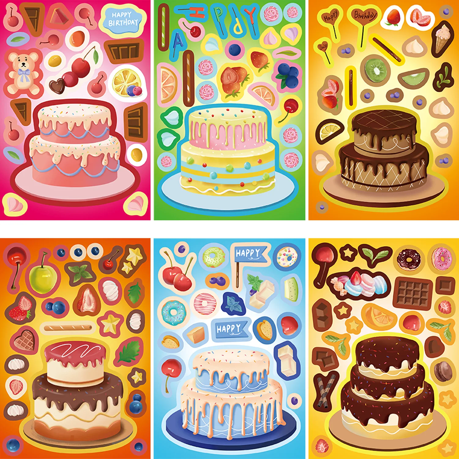 8/16/24pcs 카톤 케이크 얼굴 변경 스티커 생일 선물 낙서 DIY 전화 노트북 수하물 장식 문구 스티커