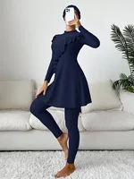 3 قطعة بوركيني نساء ملابس سباحة إسلامية الأزهار طباعة طويلة غطاء كامل ملابس السباحة الحجاب الإسلامي بحر السباحة ثوب السباحة 3