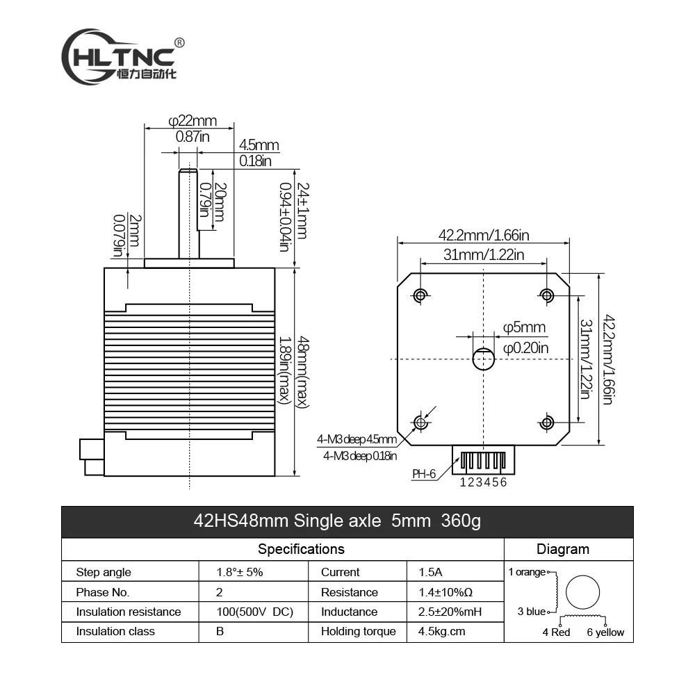 HLTNC nema17 42hs48 17hs48 4.5 kg.cm 1.5a 48mm 42 engine 4-lead 2 phase 0.55Nm stepper motor for cnc 3d printer xyz axis