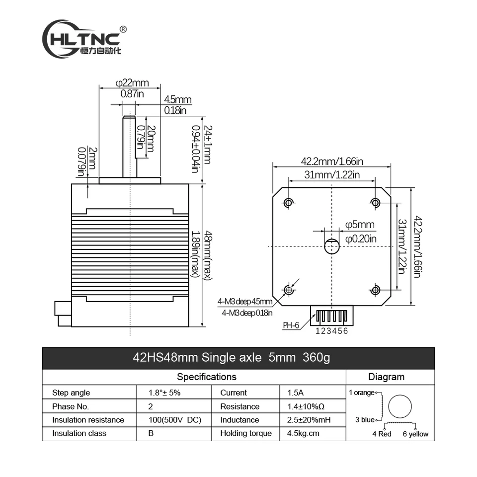 Ⓜ️ページ HLTNC nema17 42hs48 17hs48 4.5 kg.cm 1.5a 48mm 42 engine 4-lead 2