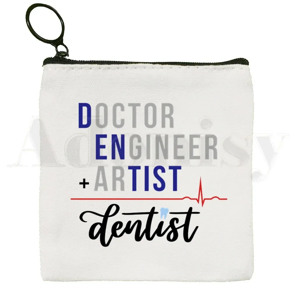 Tooth and Dentist Graphic Aesthetic Funny Coin Purse Storage Small Card Key Bag Coin Clutch Zipper Key Bag
