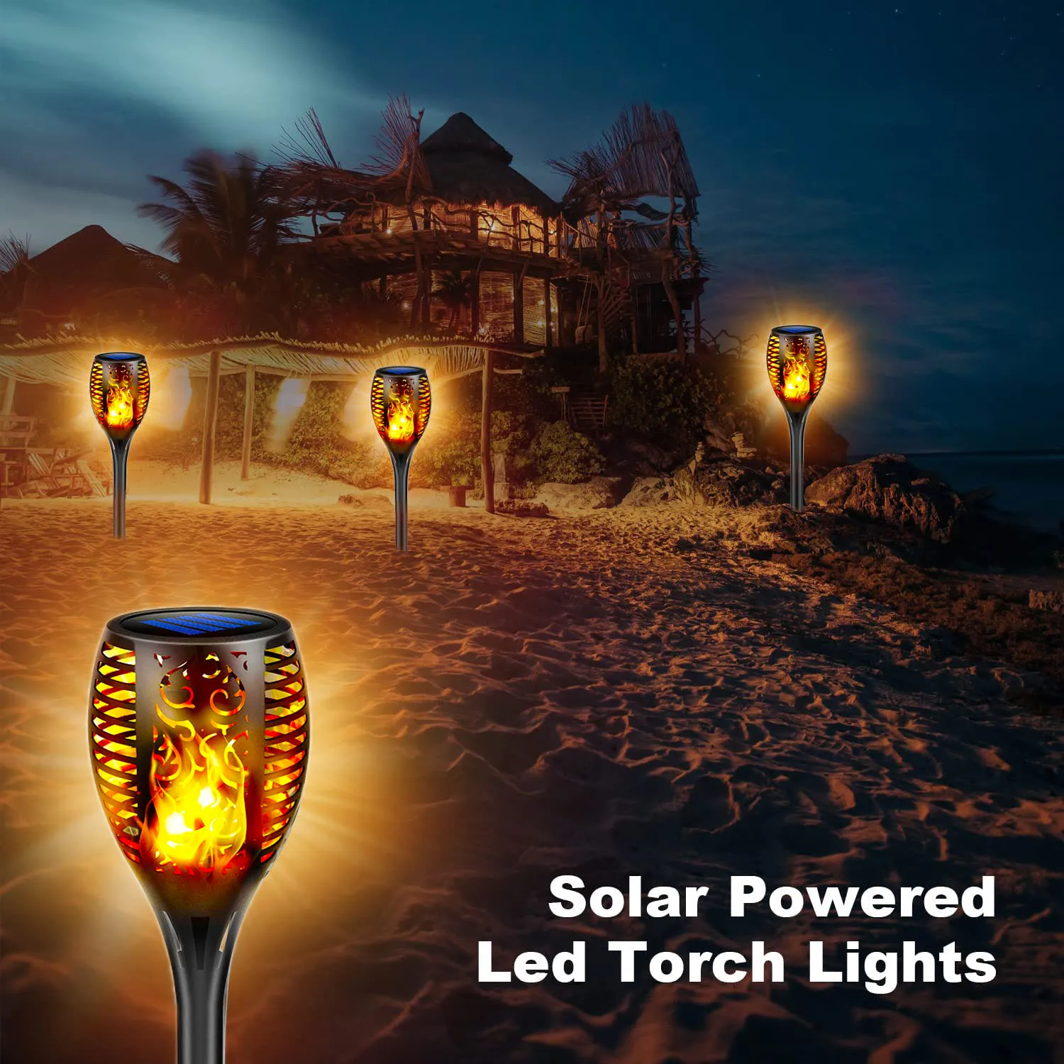 10PACK 96LED Solar Lights Outdoor Garden Solar Flame Lights with Flickering Dancing IP68 Waterproof Powered