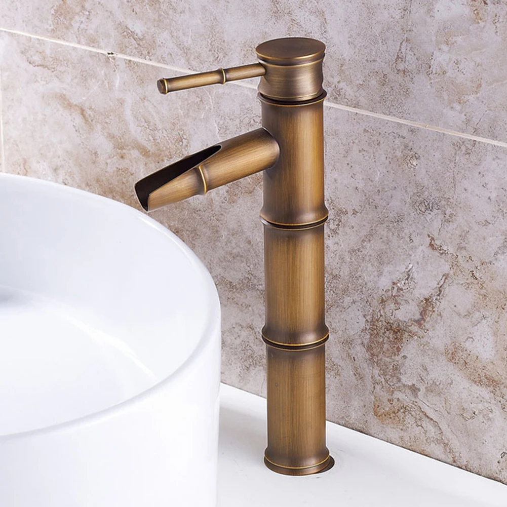 

Durable Basin Faucet Bathroom Bamboo Shape Faucet Deck Mounted Hot And Cold Water Kitchen Mixer Tap Single Handle