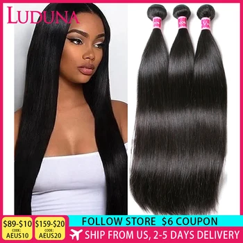 Luduna Straight Bundles 100% Human Hair Brazilian Human Hair Bundles Straight Raw Hair 1/3/4 Bundles Deal Double Weft 8-30” 1