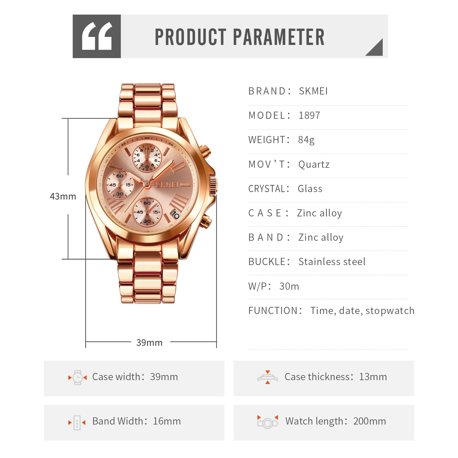 SKMEI New Fashion Luxury Quartz Watch For Women Stopwatch Waterproof Steel Belt Wristwatches Business Clock Relogio Feminino