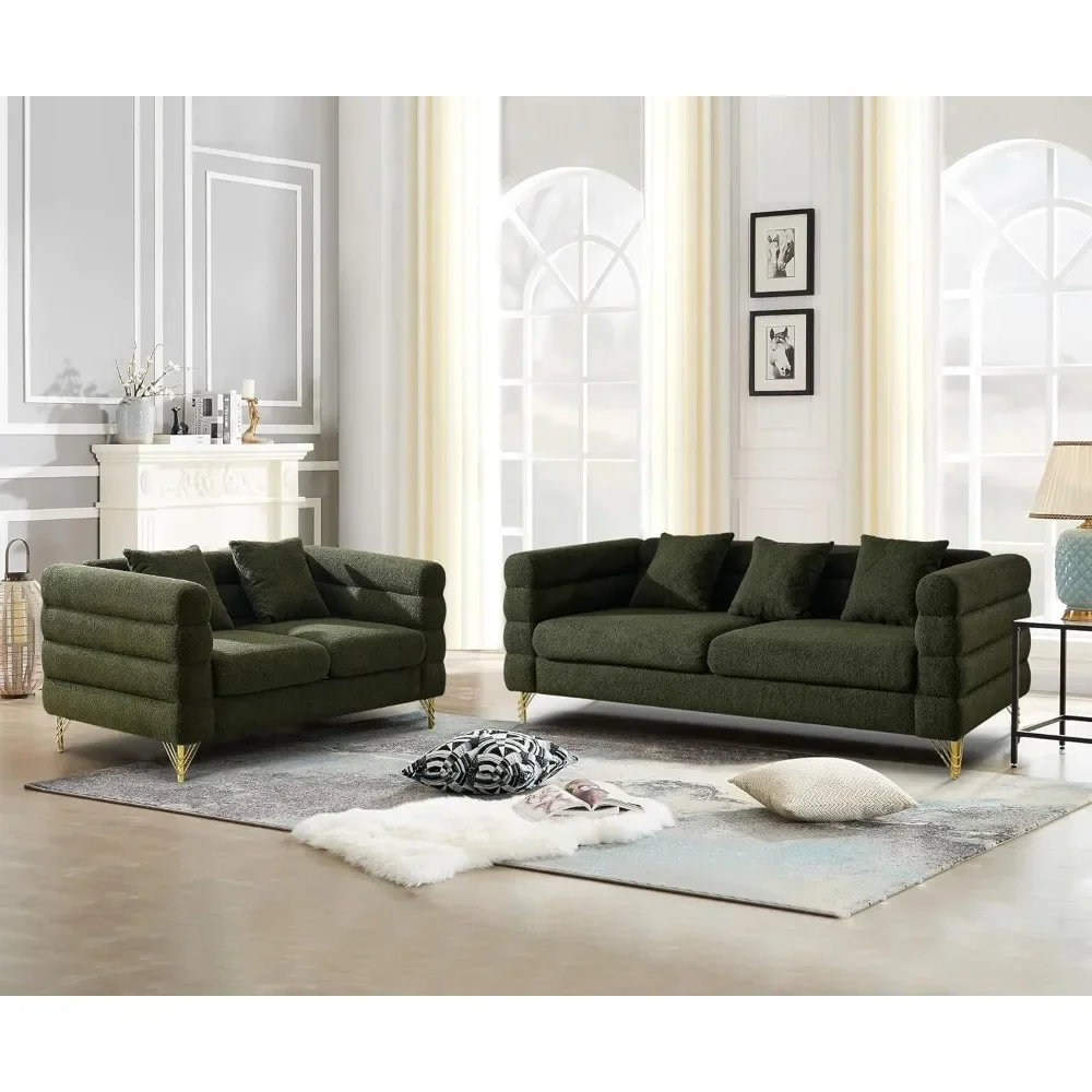 

2 Piece Living Room Sofa Set, Comfy Boucle Couch with Loveseat and 3 Seater, Upholstered Sofa Couch with 2 Pillows